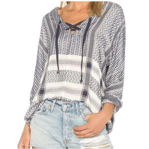 Rails Lily Sapphire Jacquard Long Sleeve Top XS 100% Rayon Casual Coastal